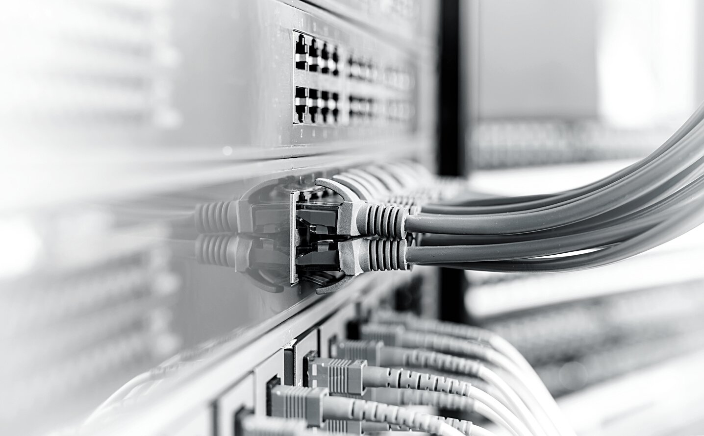 Information Technology Computer Network, Telecommunication Ethernet Cables Connected to Switch.